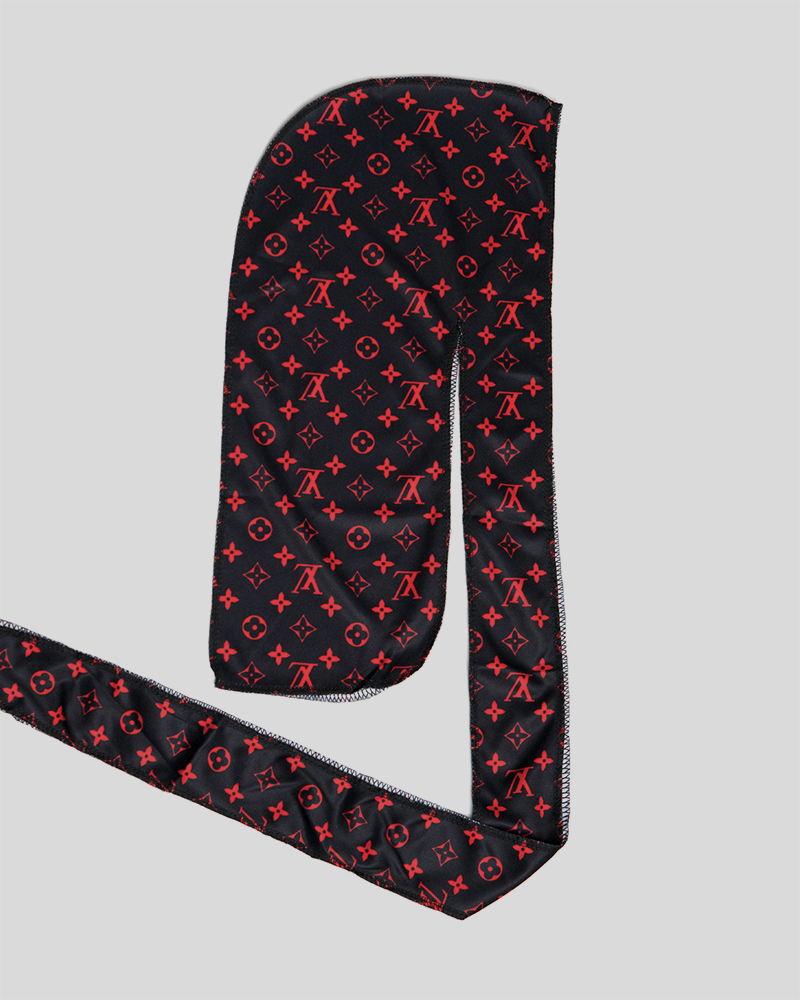 Silky Designer Black&Red LV Print Durag - Most Hated Waves